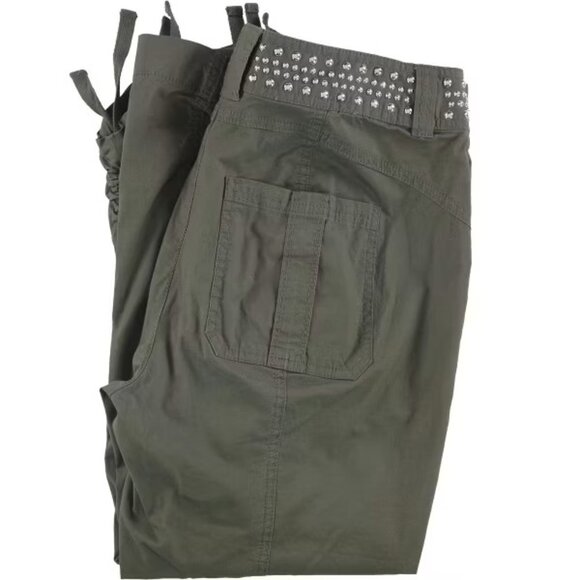 INC Studded Cargo Capris Ruched Leg Pants International Concepts Green Sz 0 - Picture 3 of 12
